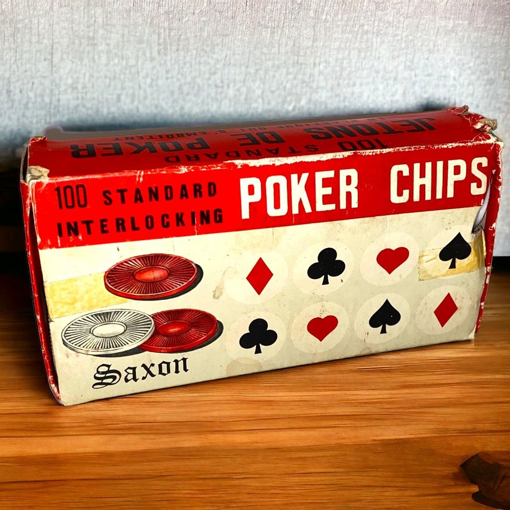 Vintage Box of Plastic Poker Chips by Saxon